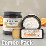 Tallow Face Cream & Lip Balm - Grass-fed Moisturizer - Orange Vanilla Cream - Combo Pack