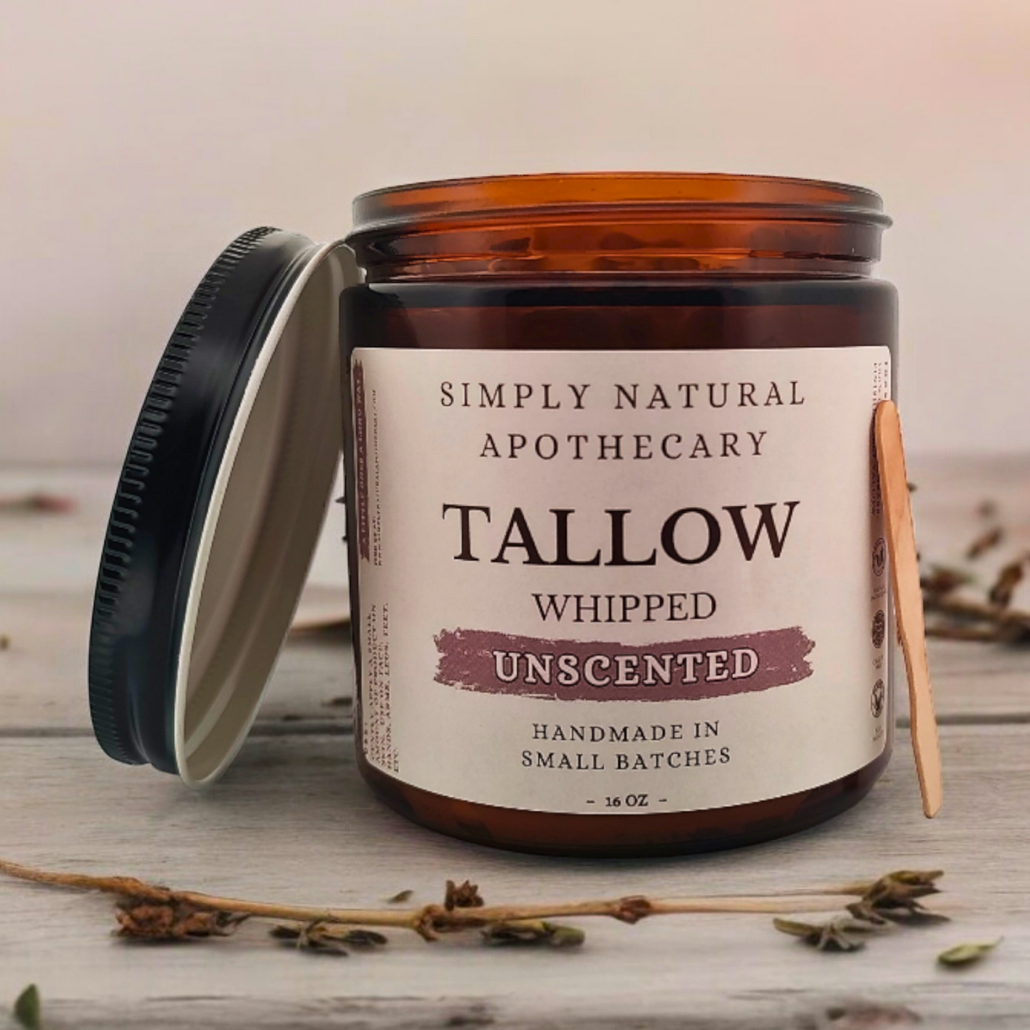 Tallow Balm, Whipped Grass-Fed Beef Tallow Moisturizer, Organic Hand Cream, Unscented - 16 oz