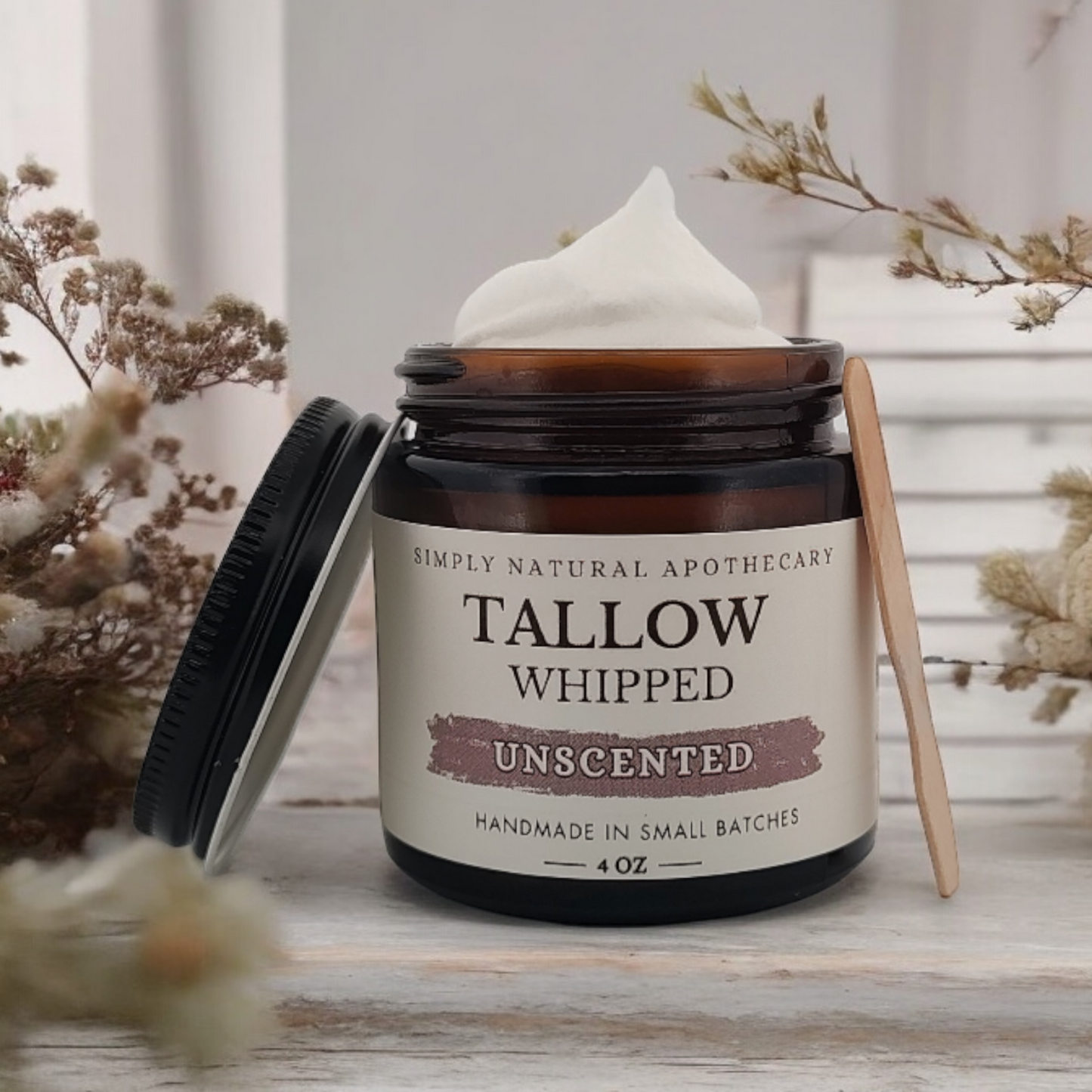 Tallow Balm, Whipped Grass-Fed Beef Tallow Moisturizer, Organic Hand Cream, Unscented - 4 oz