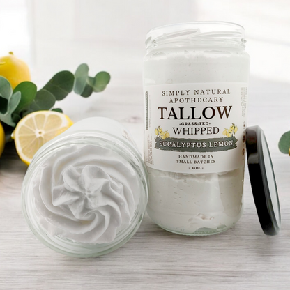 Whipped Tallow Moisturizer, Grass-Fed Beef Tallow - Eucalyptus Lemon - 24 oz