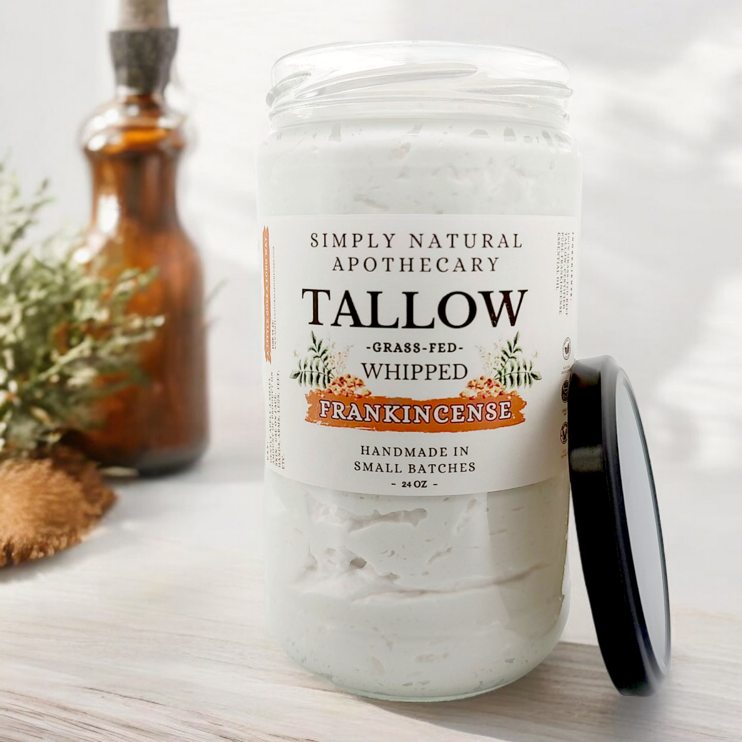 Tallow Balm, Whipped Grass-Fed Beef Tallow Moisturizer, Organic Hand Cream,  Frankincense 24 oz