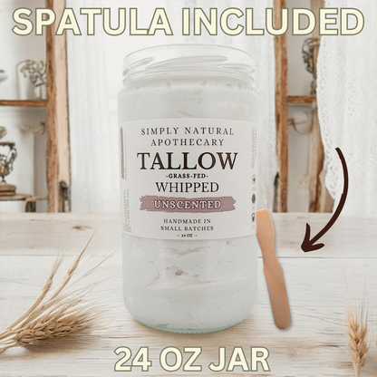 Tallow Balm, Whipped Grass-Fed Beef Tallow Moisturizer, Organic Hand Cream, Unscented - 24 oz