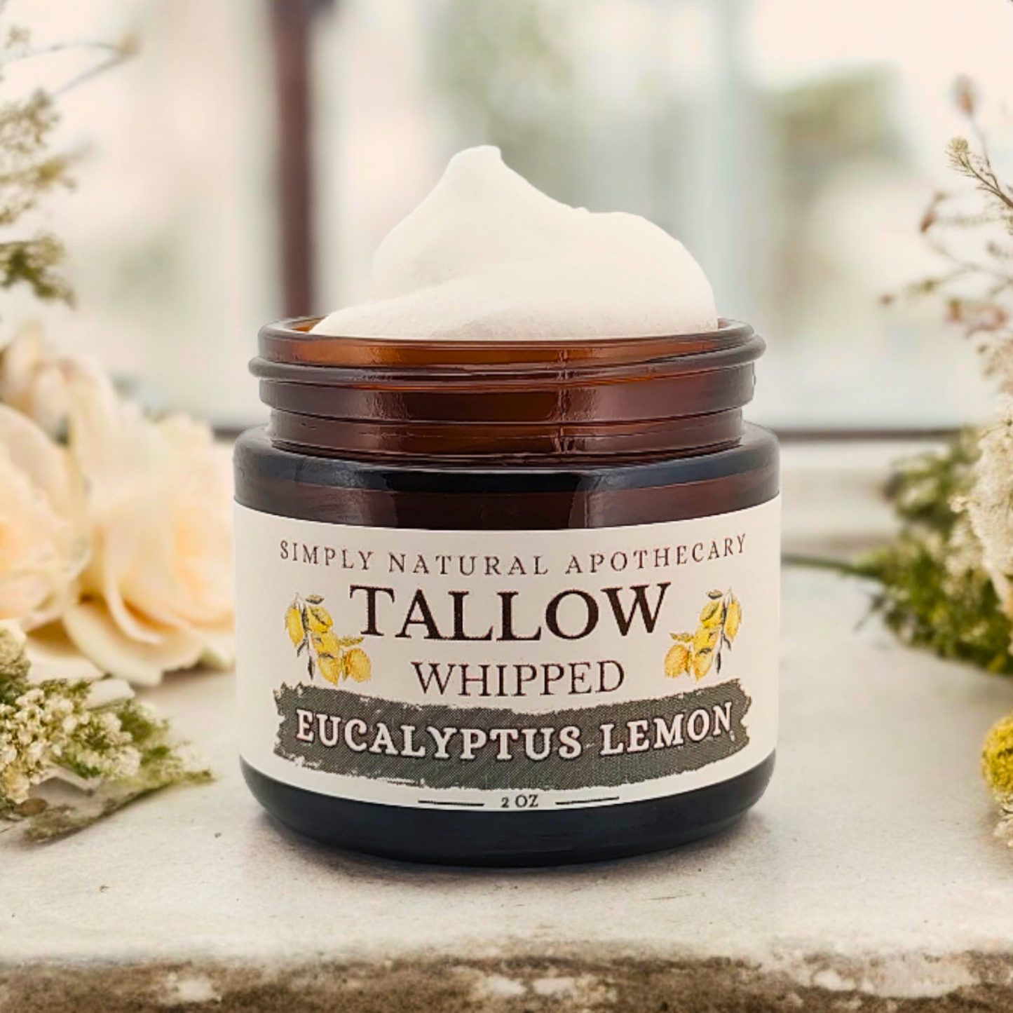 Tallow Balm, Whipped Grass-Fed Beef Tallow Moisturizer, Organic Hand Cream, Eucalyptus Lemon - 2 oz