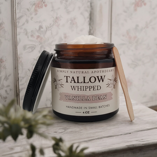 Tallow Balm, Whipped Grass-Fed Beef Tallow Moisturizer, Organic Hand Cream, Vanilla - 4 oz