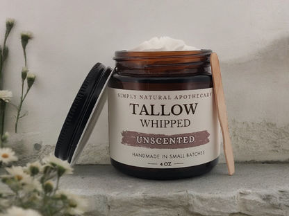 Tallow Balm, Whipped Grass-Fed Beef Tallow Moisturizer, Organic Hand Cream, Unscented - 4 oz