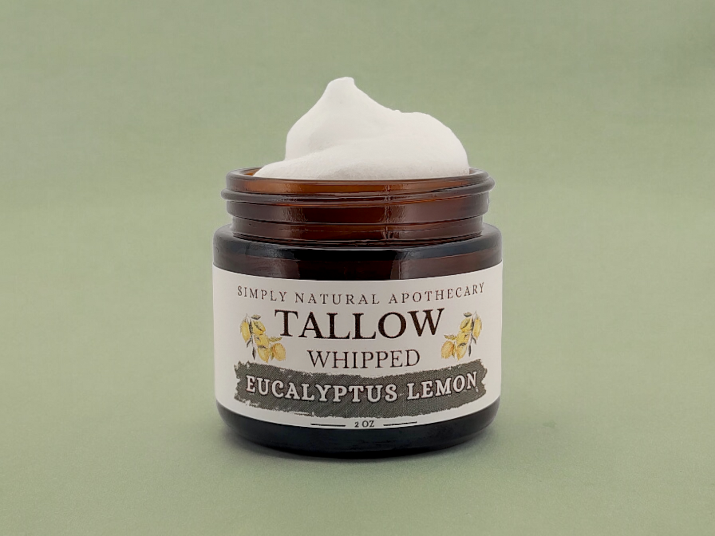 Tallow Balm, Whipped Grass-Fed Beef Tallow Moisturizer, Organic Hand Cream, Eucalyptus Lemon - 2 oz