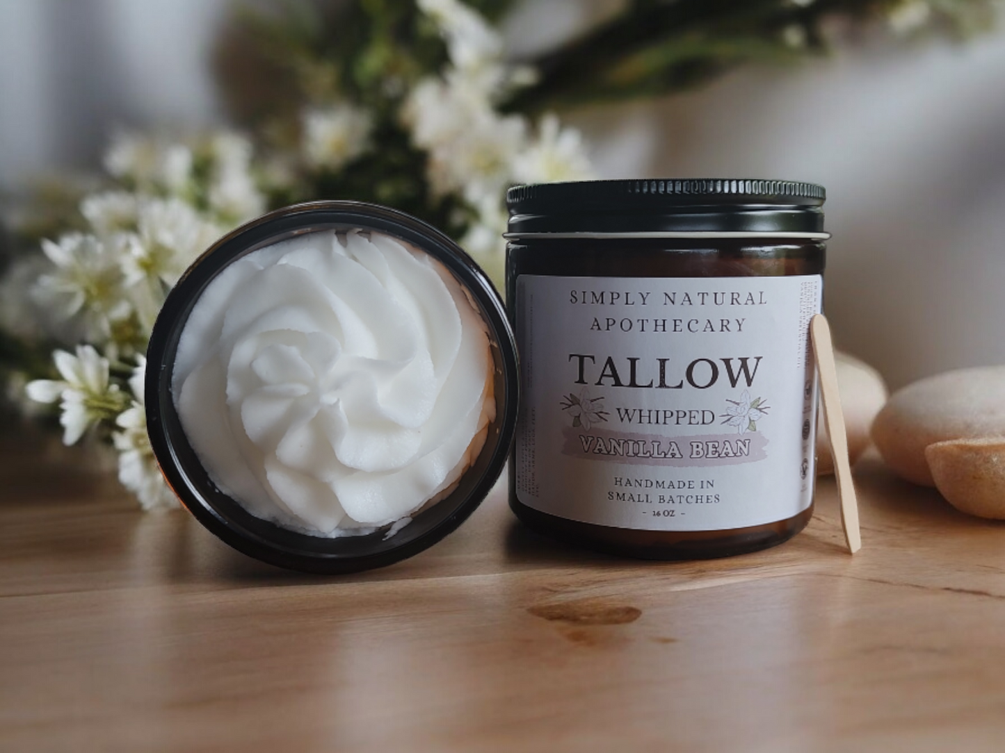 Tallow Balm, Whipped Grass-Fed Beef Tallow Moisturizer, Organic Hand Cream, Vanilla - 16 oz