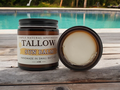 Tallow Mineral Sun Balm, Non-Nano Zinc Oxide - Non Toxic - Chemical Free - Natural Organic Sunscreen, Water Resistant Grass-Fed Beef Tallow Sunblock, 4oz