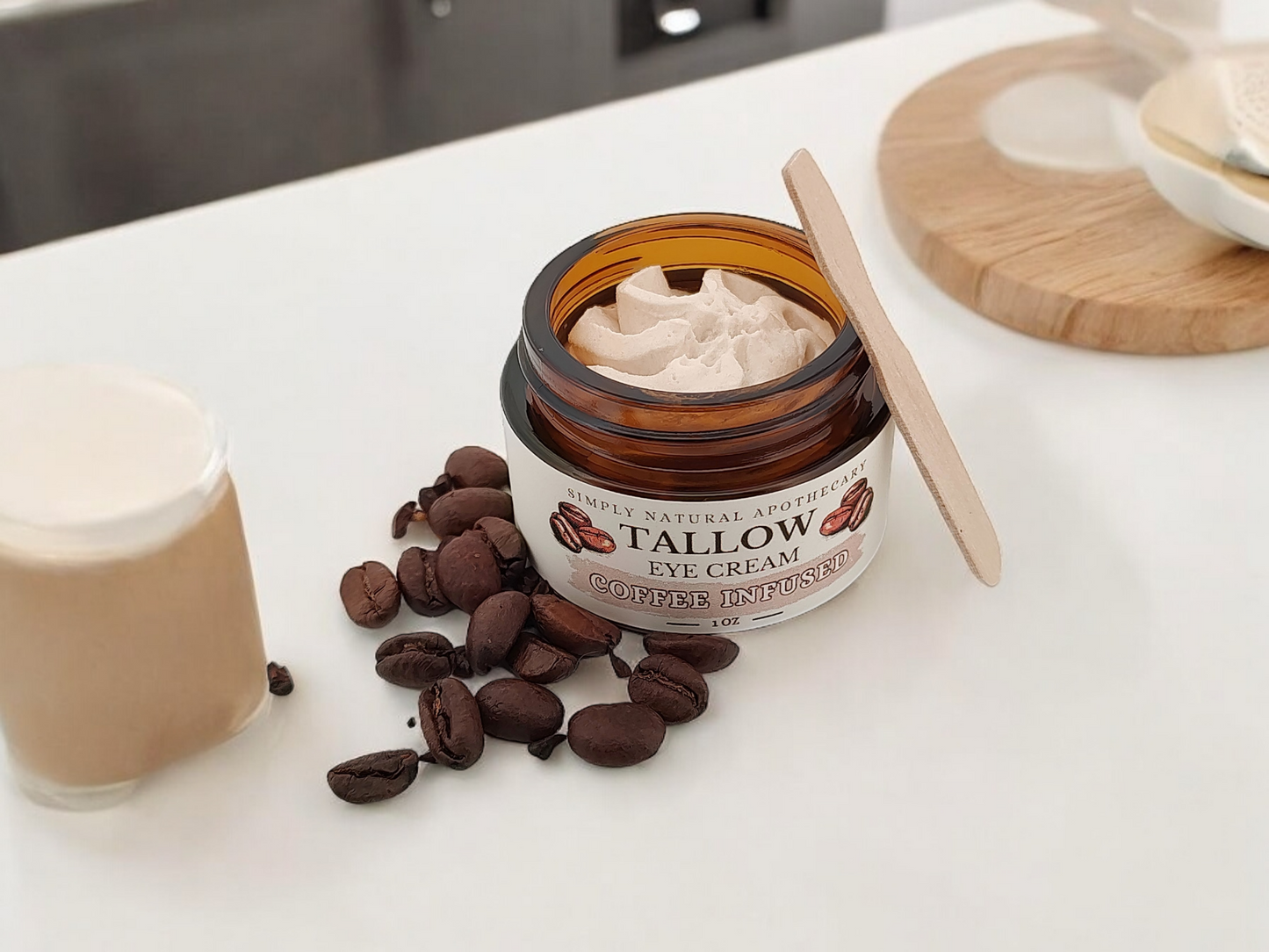 Tallow Coffee Infused Eye Cream, Caffeine Under Eye Face Cream, Grass-fed Beef Moisturizer, 1 oz