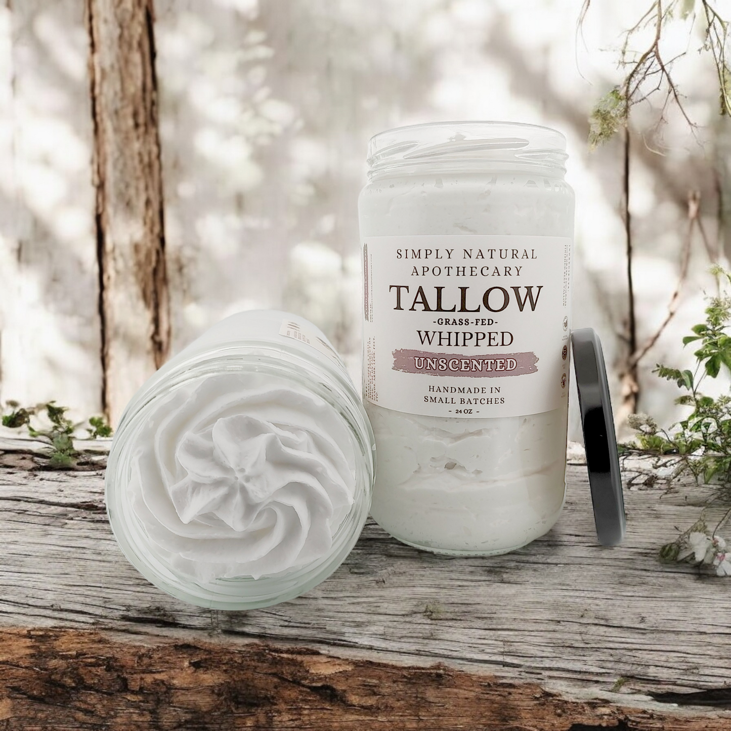 Tallow Balm, Whipped Grass-Fed Beef Tallow Moisturizer, Organic Hand Cream, Unscented - 24 oz