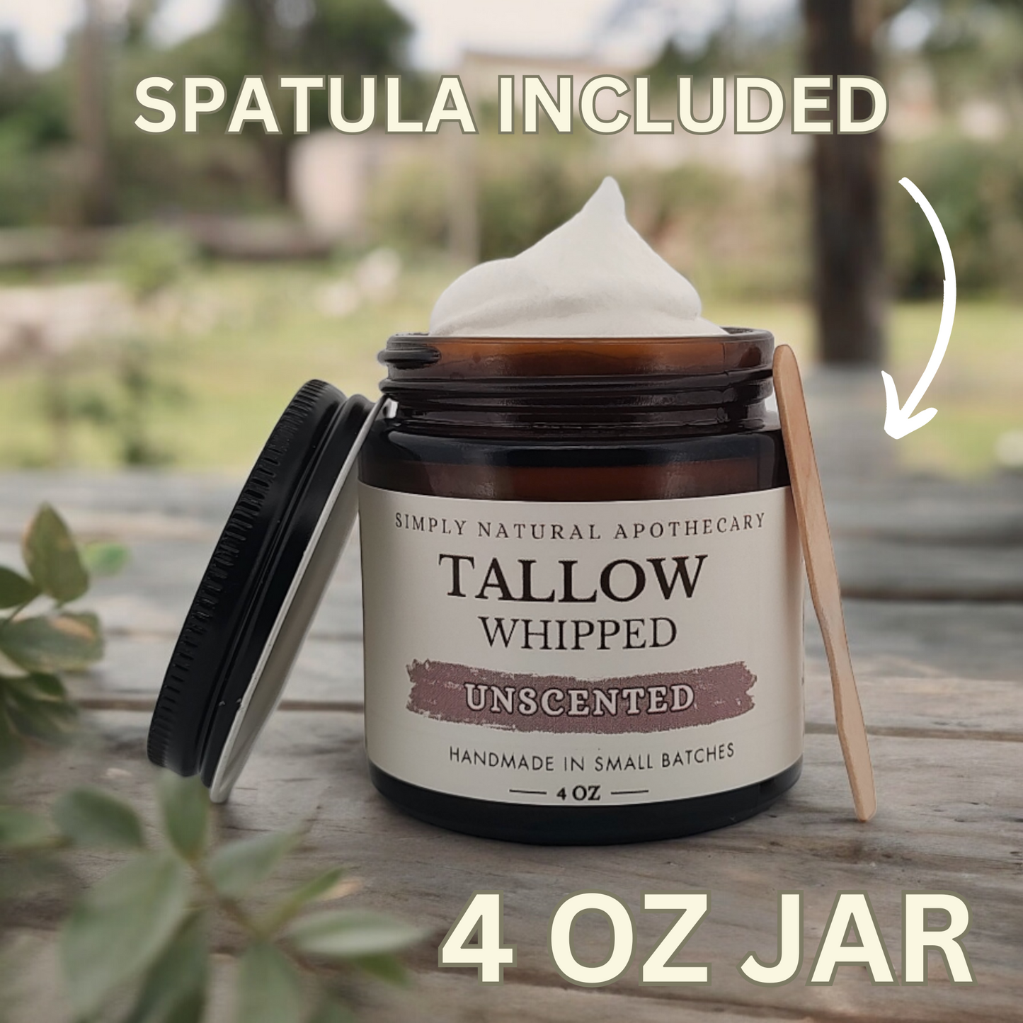 Tallow Balm, Whipped Grass-Fed Beef Tallow Moisturizer, Organic Hand Cream, Unscented - 4 oz