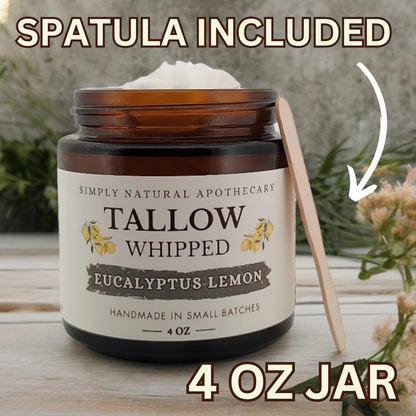 Tallow Balm, Whipped Grass-Fed Beef Tallow Moisturizer, Organic Hand Cream, Eucalyptus Lemon - 4 oz