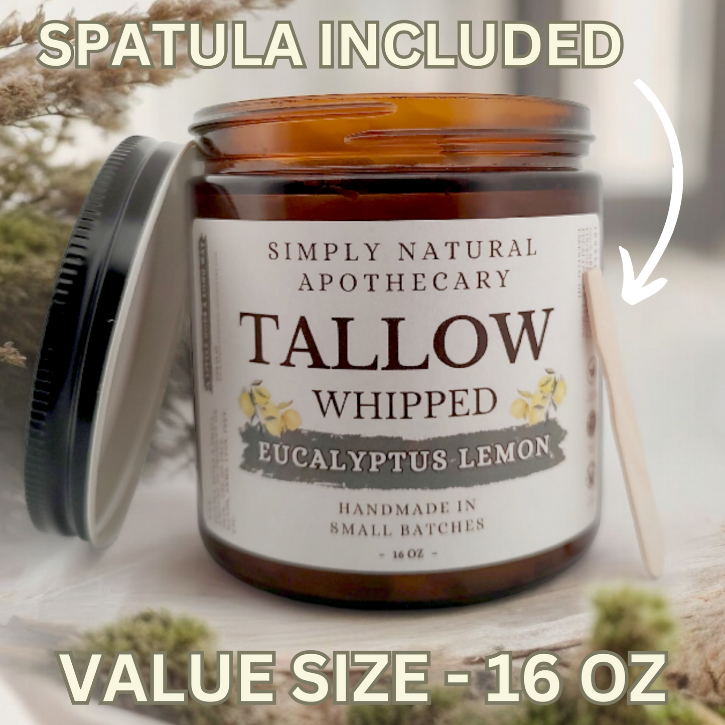 Whipped Tallow Moisturizer - Grass-Fed Beef Tallow - Eucalyptus Lemon - 16 oz