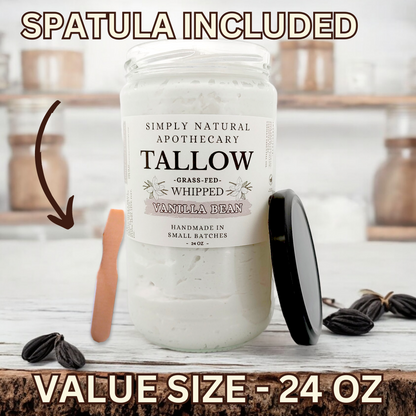 Tallow Balm, Whipped Grass-Fed Beef Tallow Moisturizer, Organic Hand Cream, Vanilla - 24 oz