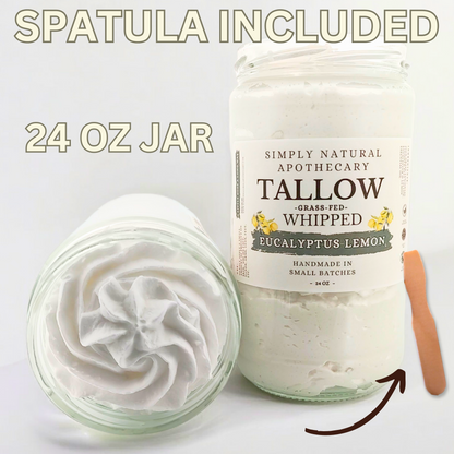 Whipped Tallow Moisturizer, Grass-Fed Beef Tallow - Eucalyptus Lemon - 24 oz