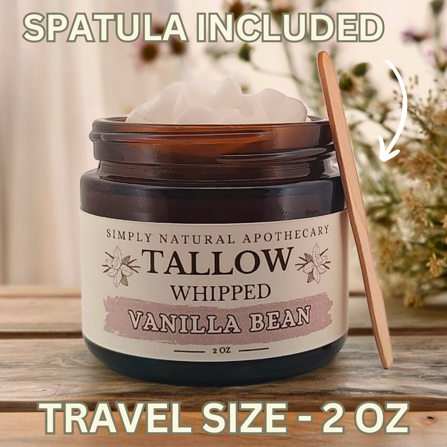 Tallow Balm, Whipped Grass-Fed Beef Tallow Moisturizer, Organic Hand Cream, Vanilla - 2 oz