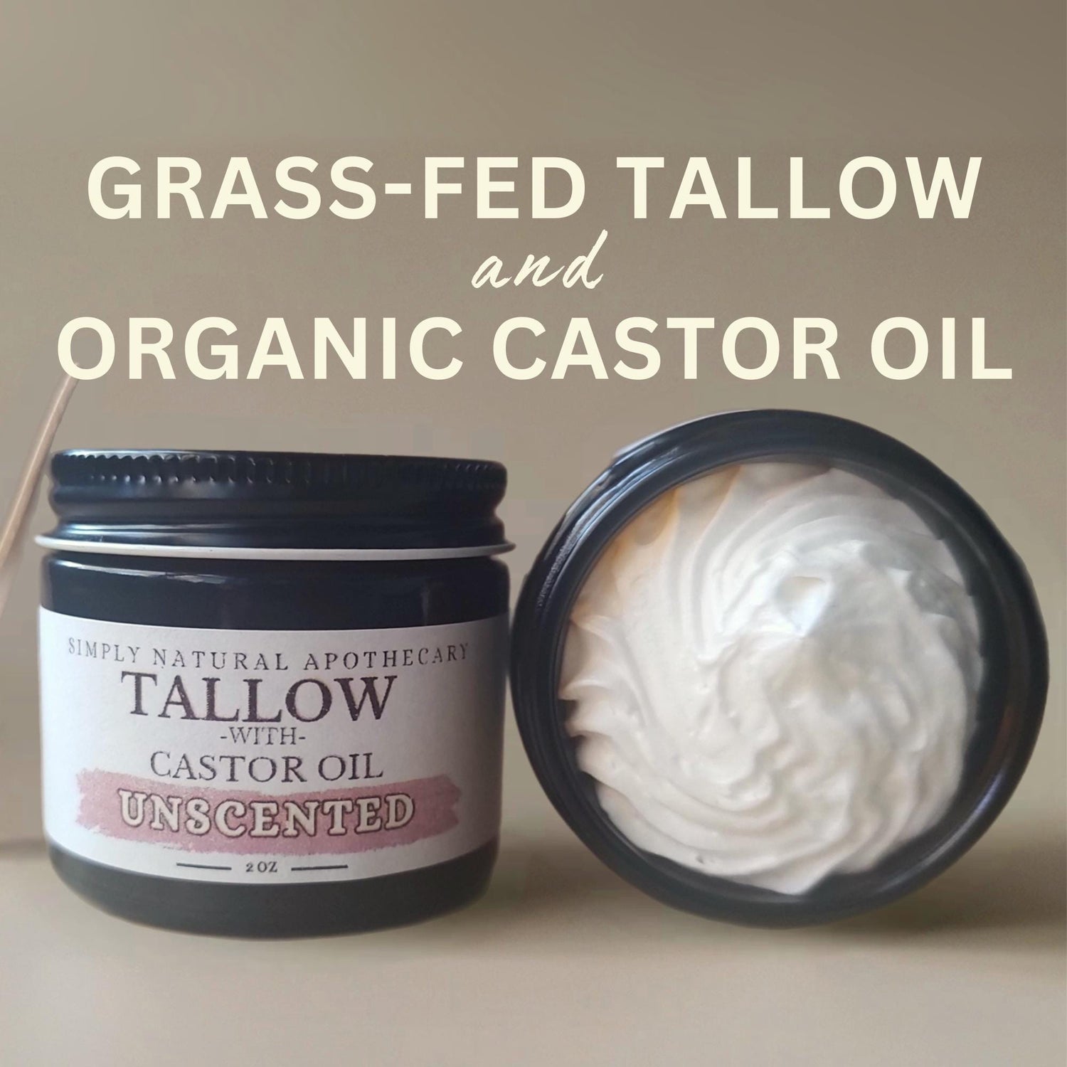 Whipped Tallow Face + Body Cream w/ Castor Oil - Grass-Fed, Unscented