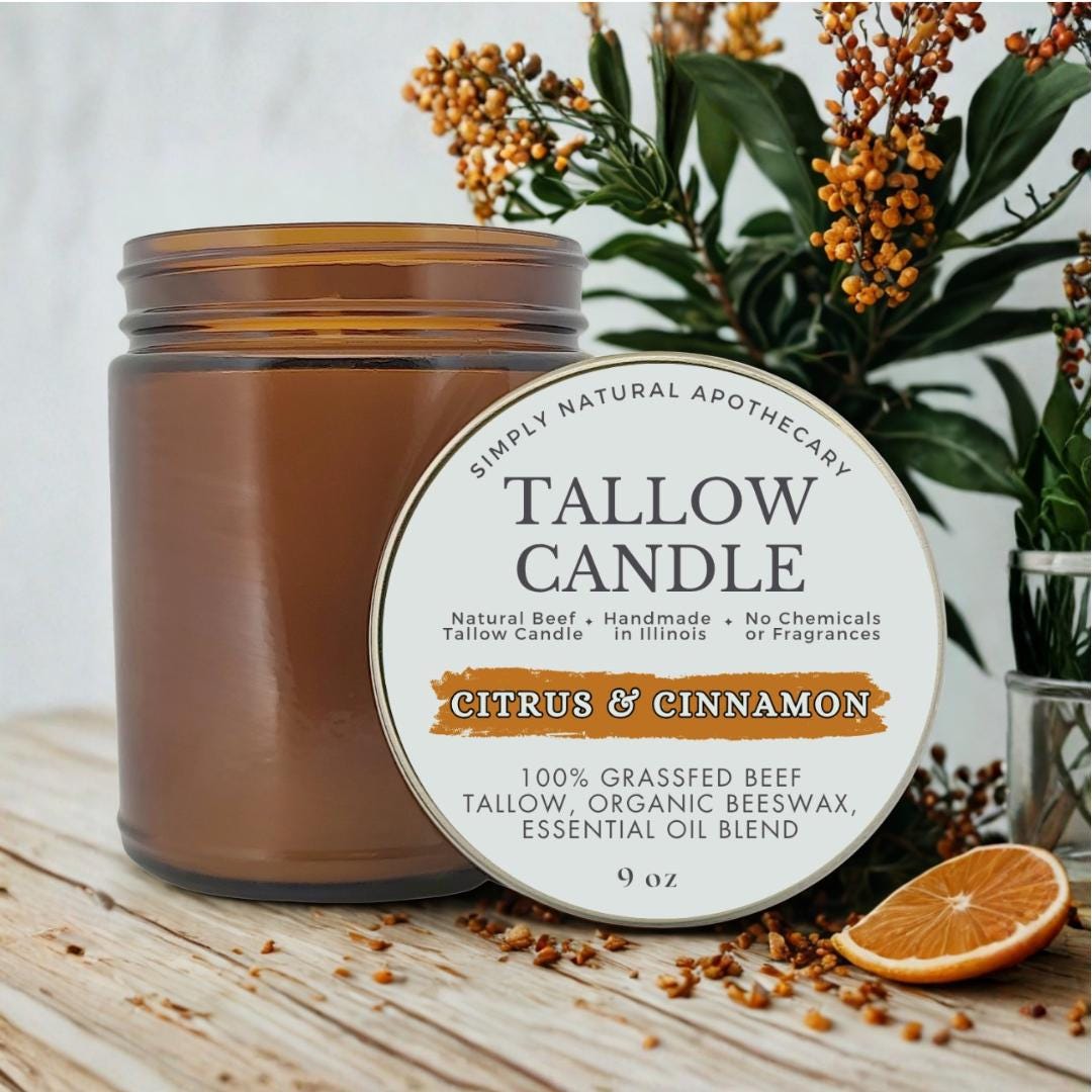 Tallow & Beeswax Candle - Citrus + Cinnamon Scent