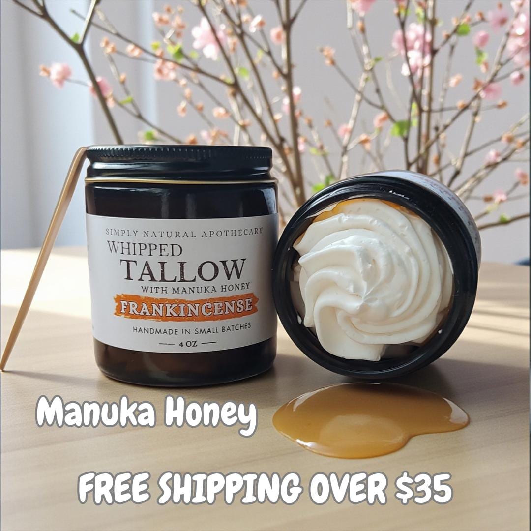 Manuka Honey Tallow Face Cream - Frankincense - Body Butter Natural Whipped Grass-Fed Beef Moisturizer