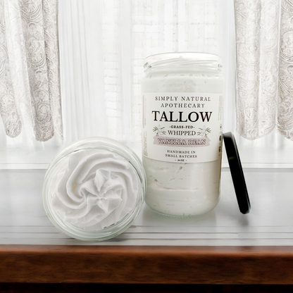 Tallow Balm, Whipped Grass-Fed Beef Tallow Moisturizer, Organic Hand Cream, Vanilla - 24 oz